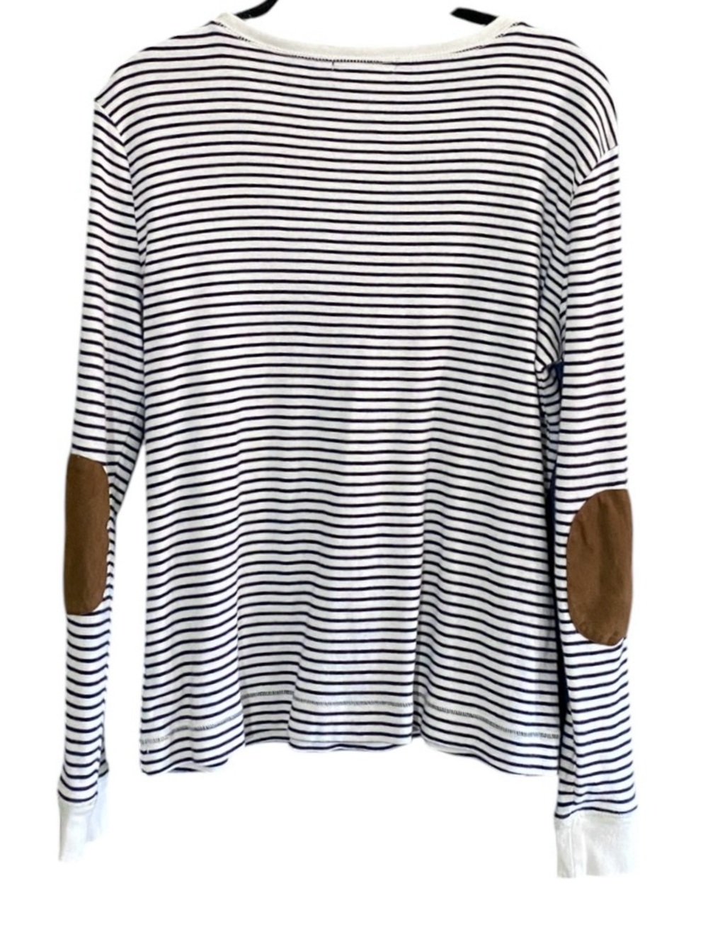 Lauren Ralph Lauren Striped Elbow Patch Top L Equestrian Preppy Old Money - Picture 6 of 9